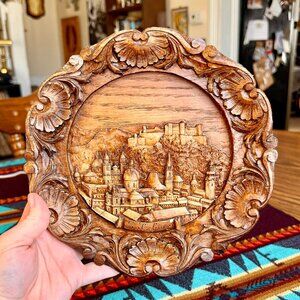 Vintage Resin Faux Wood Carved Saltzburg, Austria 3D Relief
